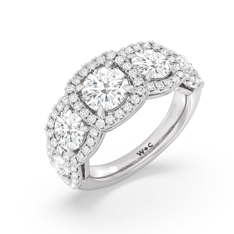 Elegance Round Five Stone Halo Anniversary Ring