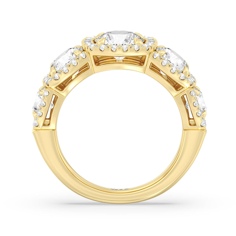 Elegance Round Five Stone Halo Anniversary Ring
