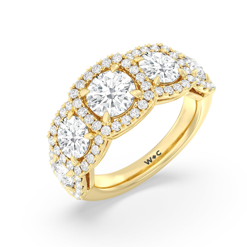 Elegance Round Five Stone Halo Anniversary Ring