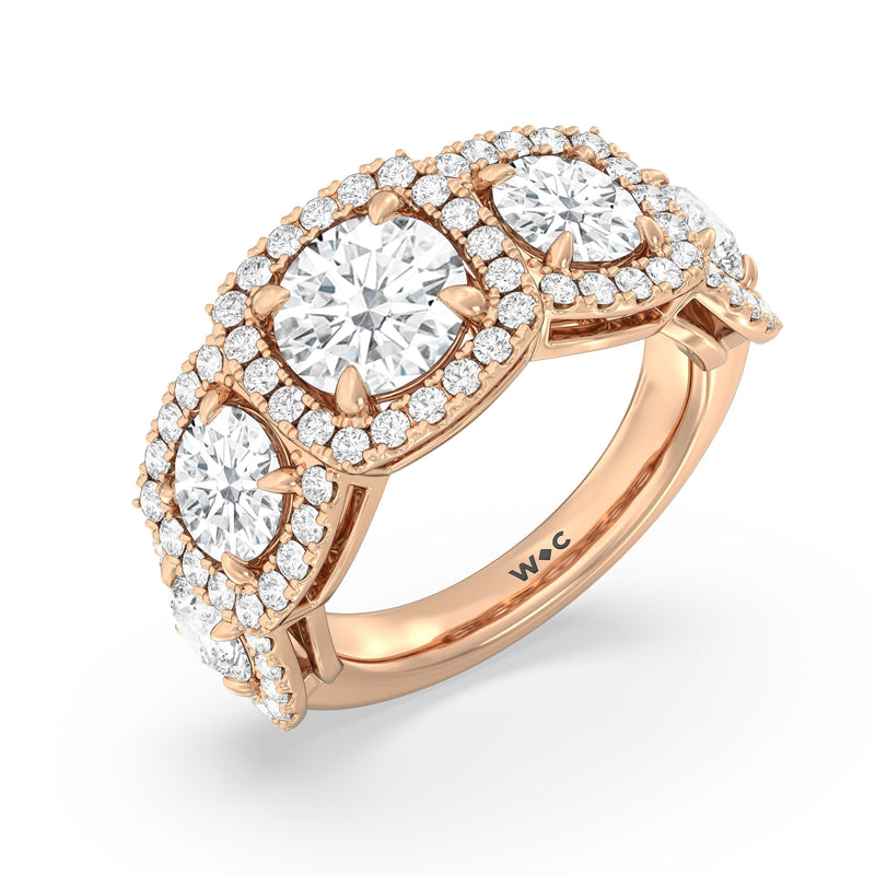 Elegance Round Five Stone Halo Anniversary Ring