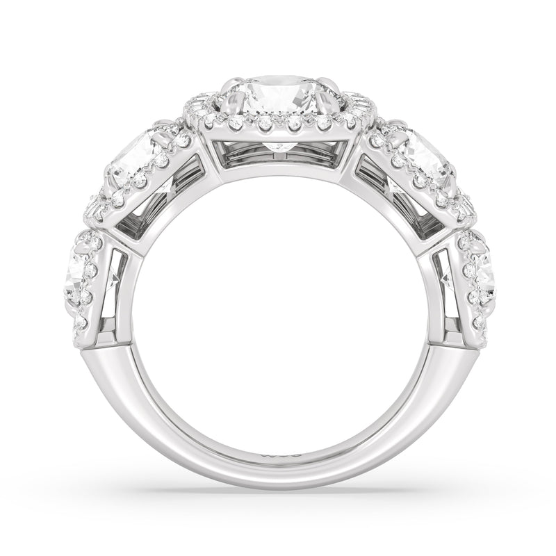 Elegance Round Five Stone Halo Anniversary Ring
