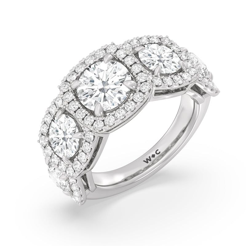 Elegance Round Five Stone Halo Anniversary Ring