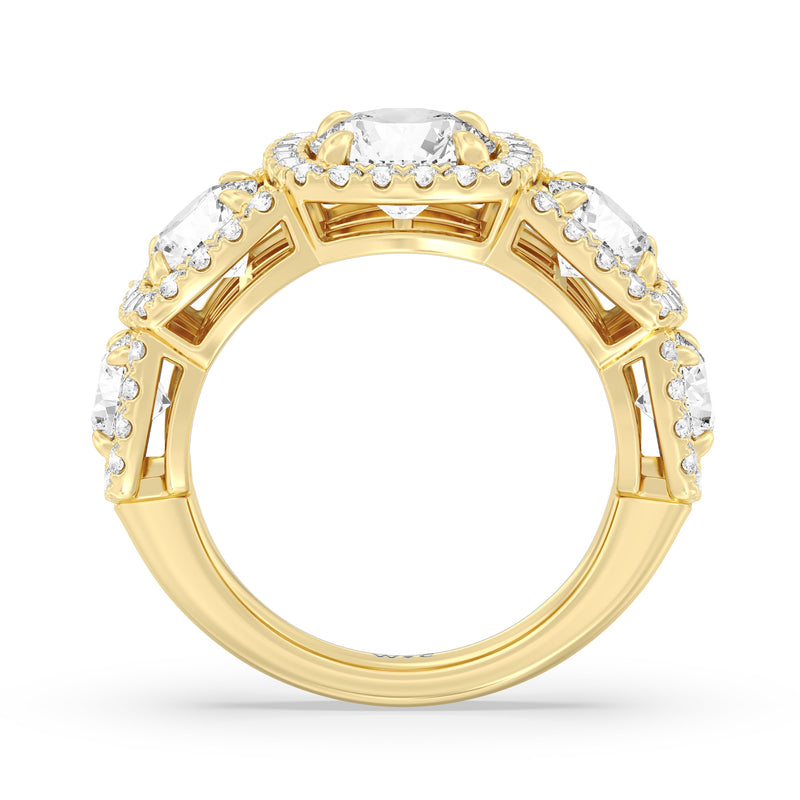 Elegance Round Five Stone Halo Anniversary Ring