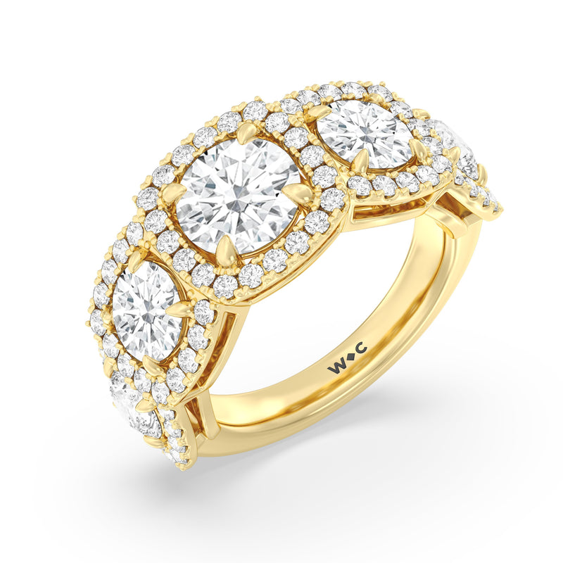 Elegance Round Five Stone Halo Anniversary Ring