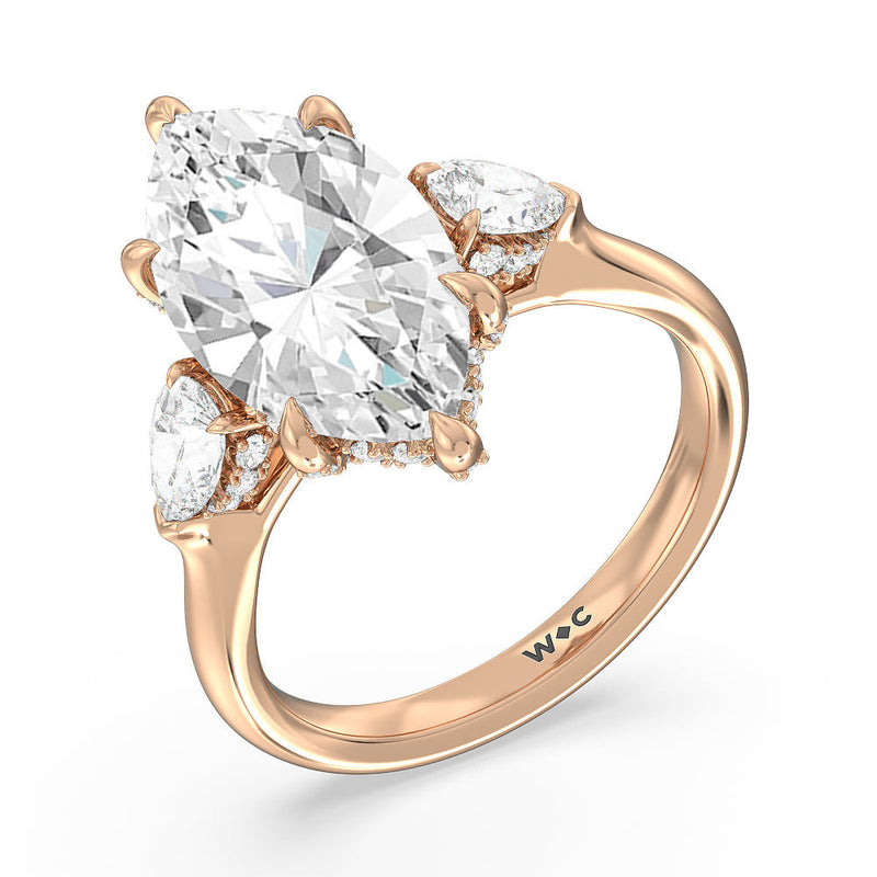 Elegance Pear Side Stone Engagement Ring (E+ VVS+)