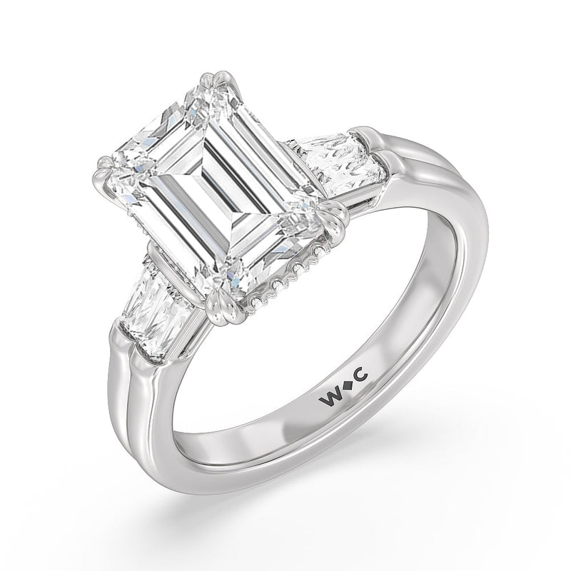 Elegance Twin Baguette Side Stone Engagement Ring