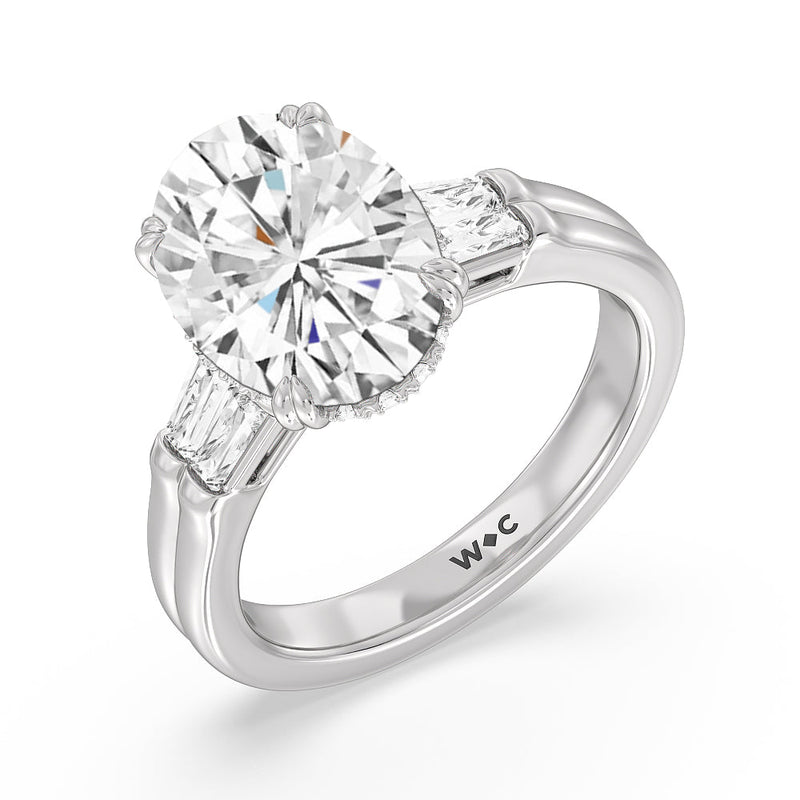 Elegance Twin Baguette Side Stone Engagement Ring