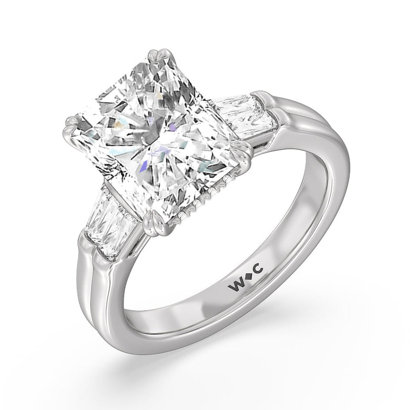 Elegance Twin Baguette Side Stone Engagement Ring