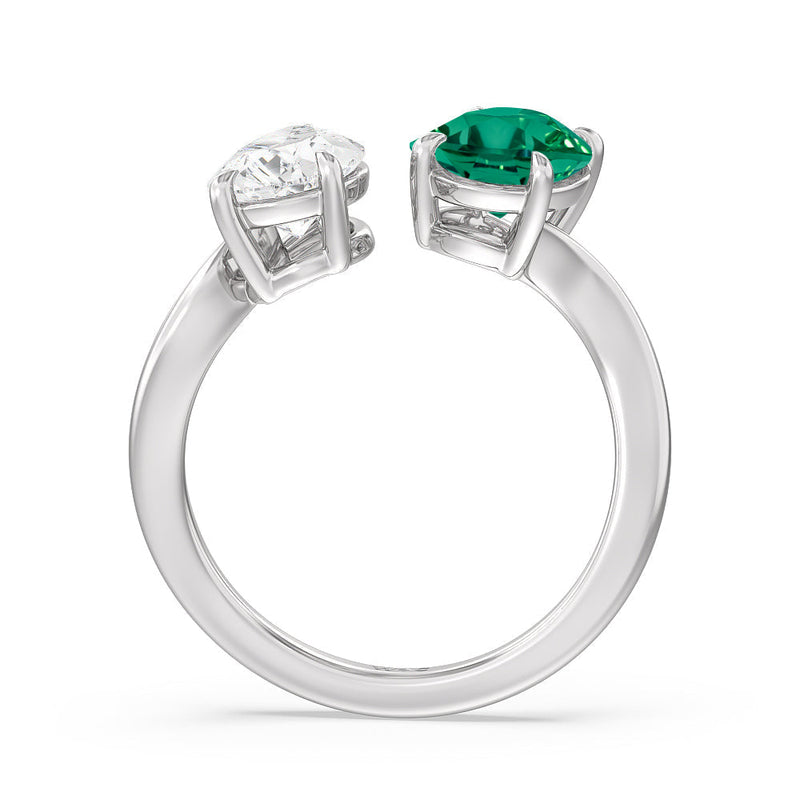Toi et Moi Created Emerald Oval and Pear Diamond Curved Engagement Ring