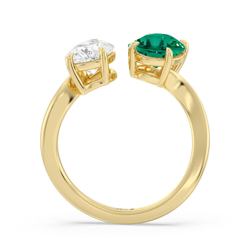 Toi et Moi Created Emerald Oval and Pear Diamond Curved Engagement Ring