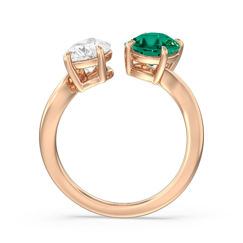 Toi et Moi Created Emerald Oval and Pear Diamond Curved Engagement Ring