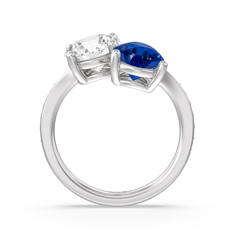 Toi et Moi Created Sapphire pear and round Diamond Engagement Ring