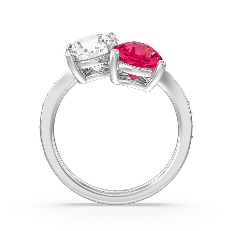 Toi et Moi Created Ruby pear and round Diamond Engagement Ring