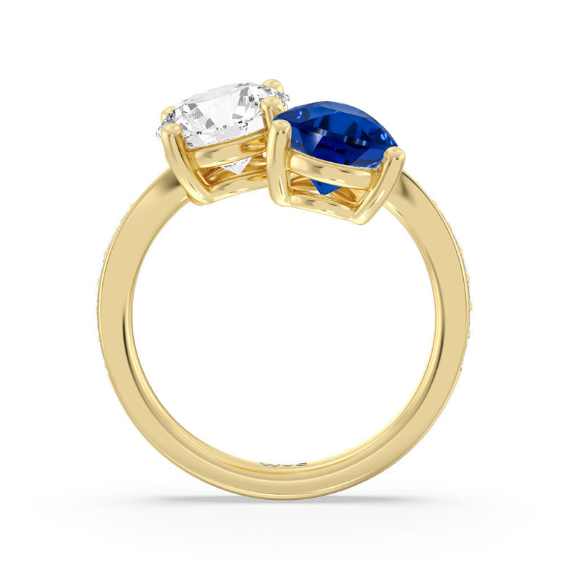 Toi et Moi Created Sapphire pear and round Diamond Engagement Ring