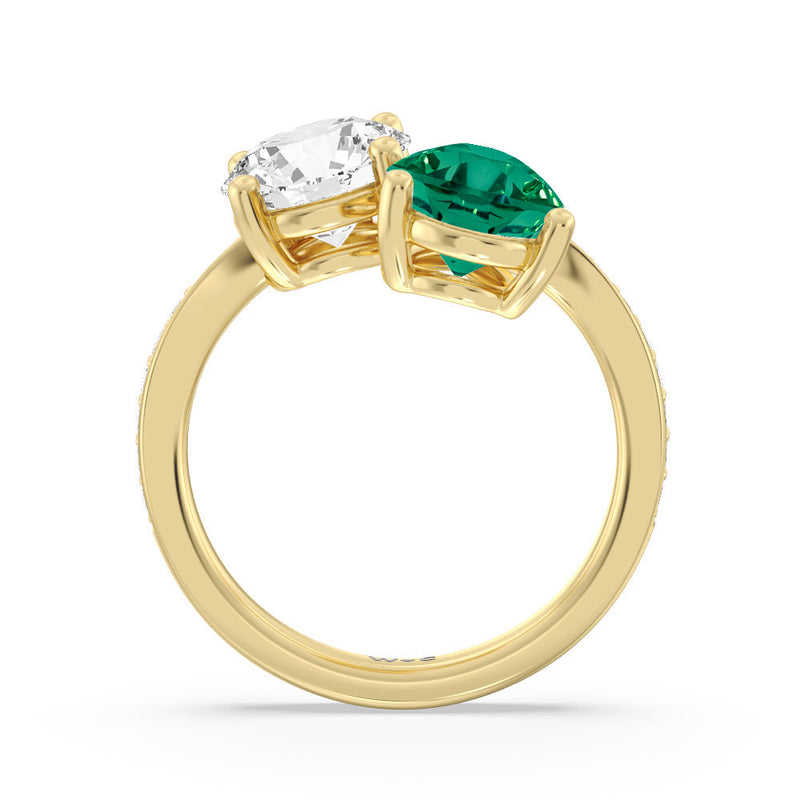 Toi et Moi Created Emerald pear and round Diamond Engagement Ring