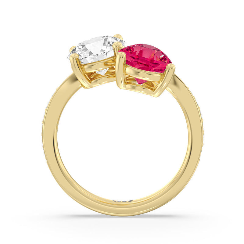 Toi et Moi Created Ruby pear and round Diamond Engagement Ring