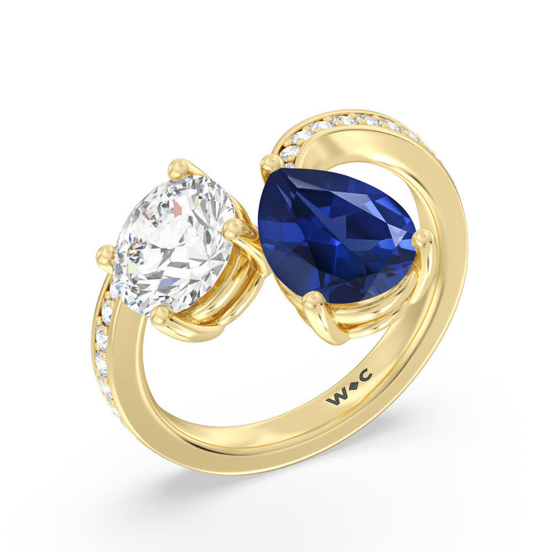 Toi et Moi Created Sapphire pear and round Diamond Engagement Ring