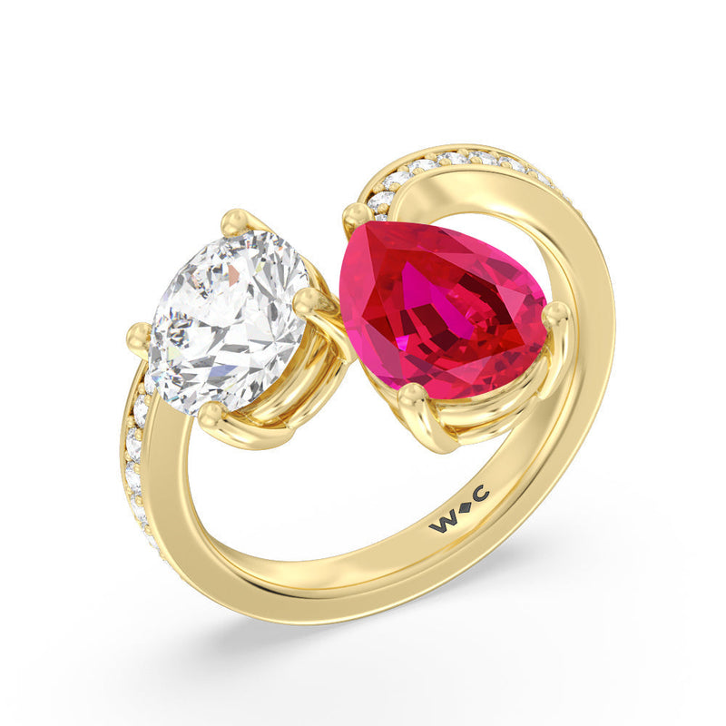 Toi et Moi Created Ruby pear and round Diamond Engagement Ring