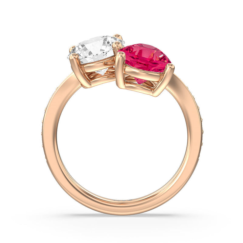 Toi et Moi Created Ruby pear and round Diamond Engagement Ring