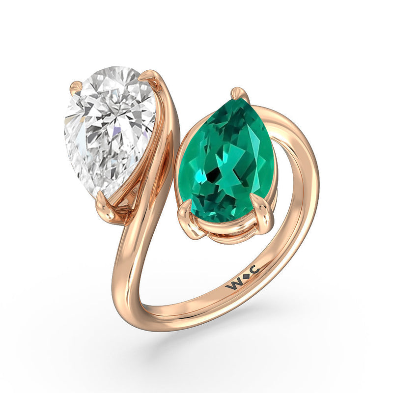 Toi et Moi Created Emerald and Lab Diamond Bypass Engagement Ring