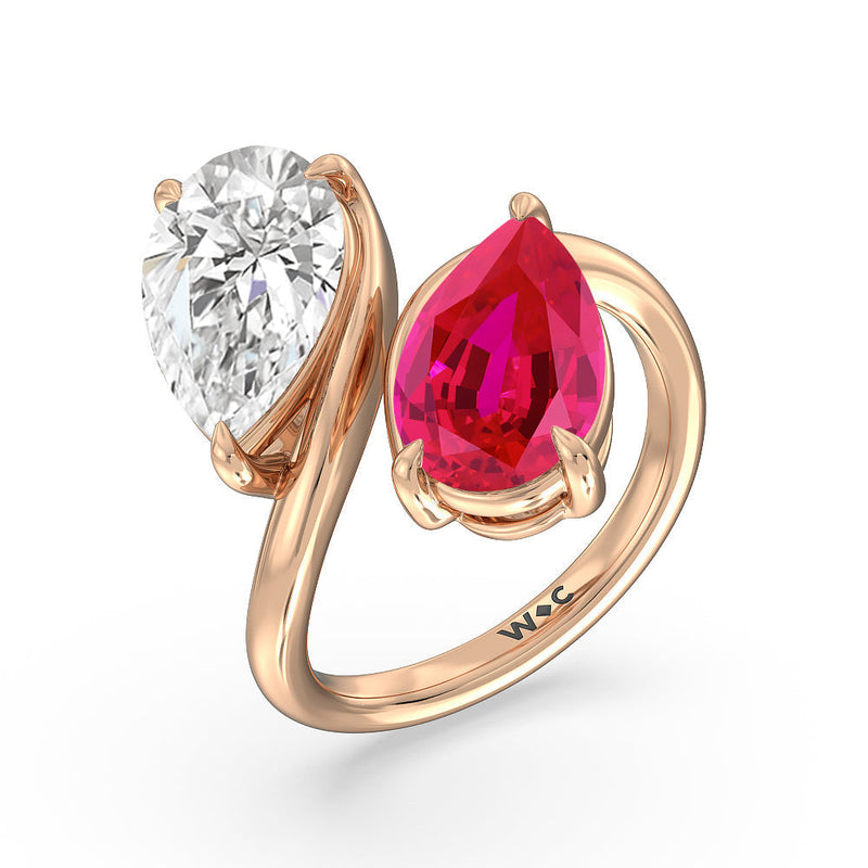 Toi et Moi Created Ruby and Lab Diamond Bypass Engagement Ring