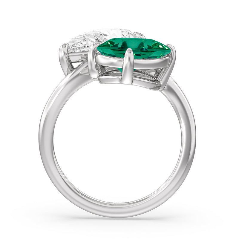 Toi et Moi Created Emerald and Lab Diamond Bypass Engagement Ring