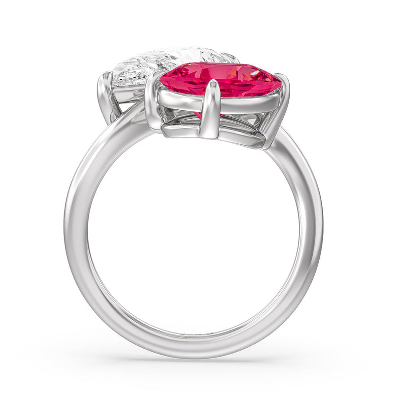 Toi et Moi Created Ruby and Lab Diamond Bypass Engagement Ring