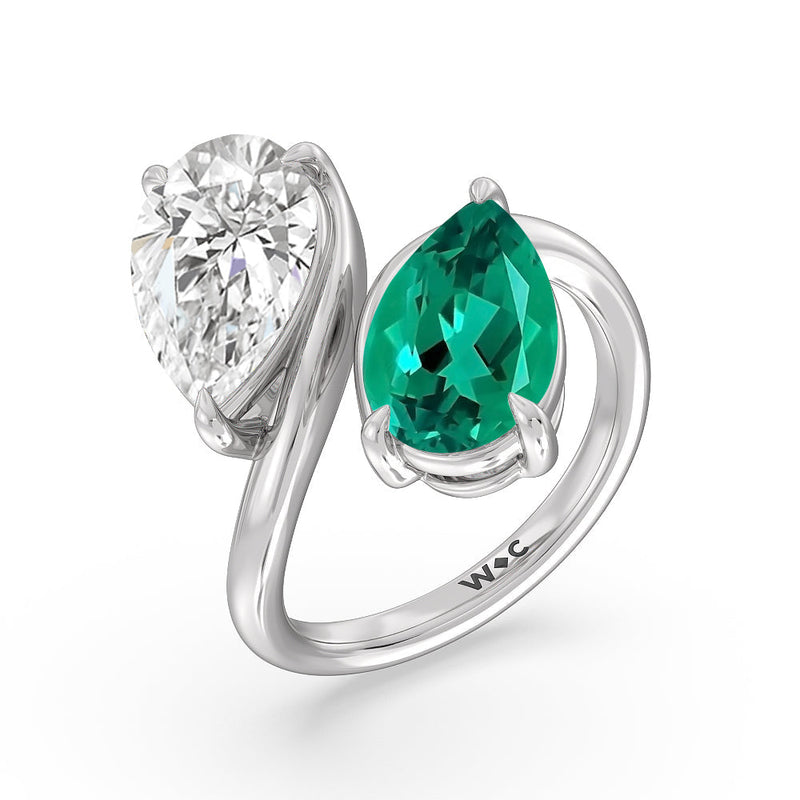 Toi et Moi Created Emerald and Lab Diamond Bypass Engagement Ring