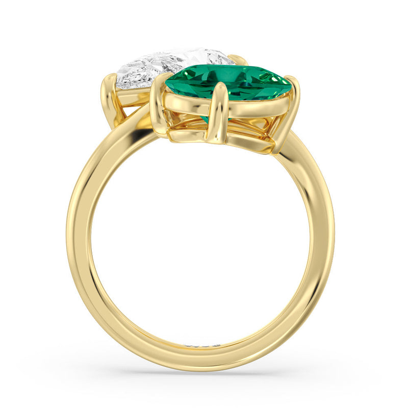 Toi et Moi Created Emerald and Lab Diamond Bypass Engagement Ring