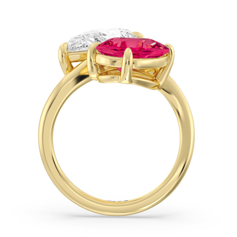 Toi et Moi Created Ruby and Lab Diamond Bypass Engagement Ring