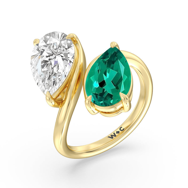 Toi et Moi Created Emerald and Lab Diamond Bypass Engagement Ring