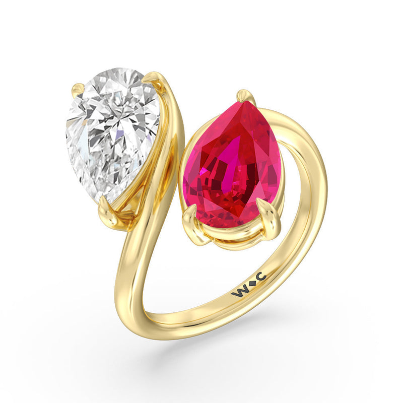 Toi et Moi Created Ruby and Lab Diamond Bypass Engagement Ring
