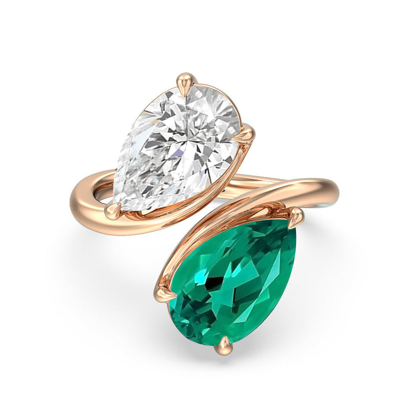 Toi et Moi Created Emerald and Lab Diamond Bypass Engagement Ring