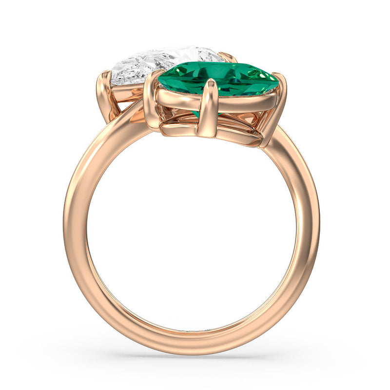 Toi et Moi Created Emerald and Lab Diamond Bypass Engagement Ring
