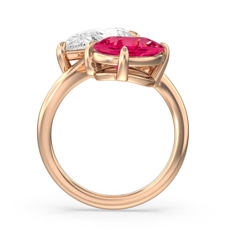 Toi et Moi Created Ruby and Lab Diamond Bypass Engagement Ring
