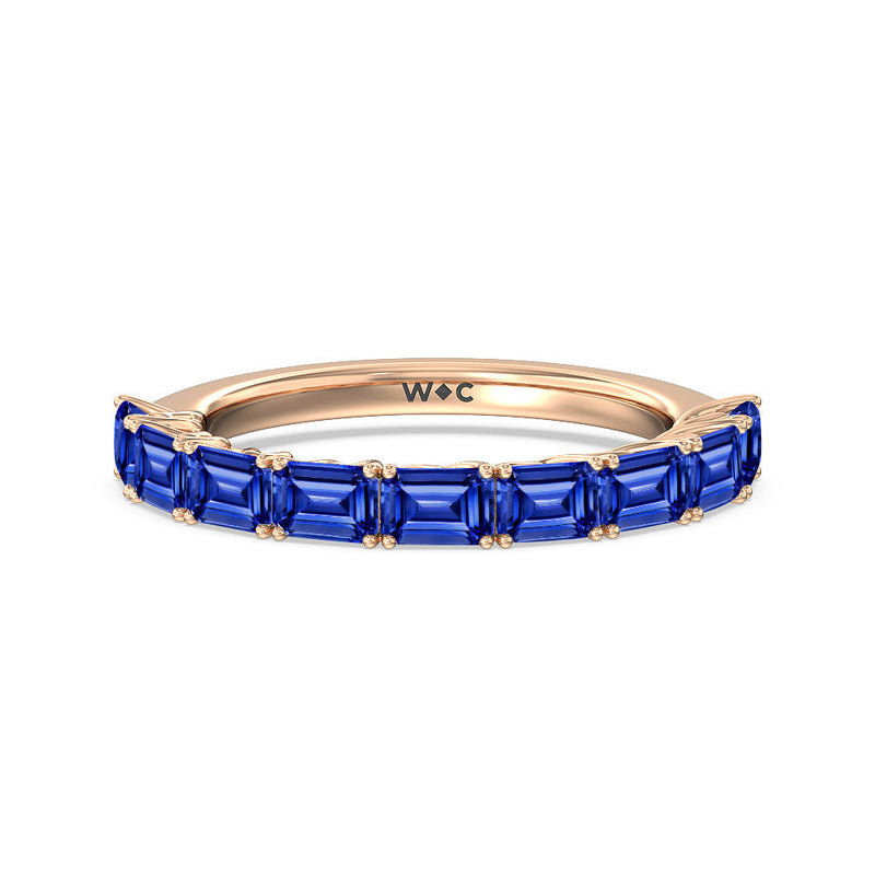 Created Sapphire Emerald East-West Modern Trellis Anniversary Ring