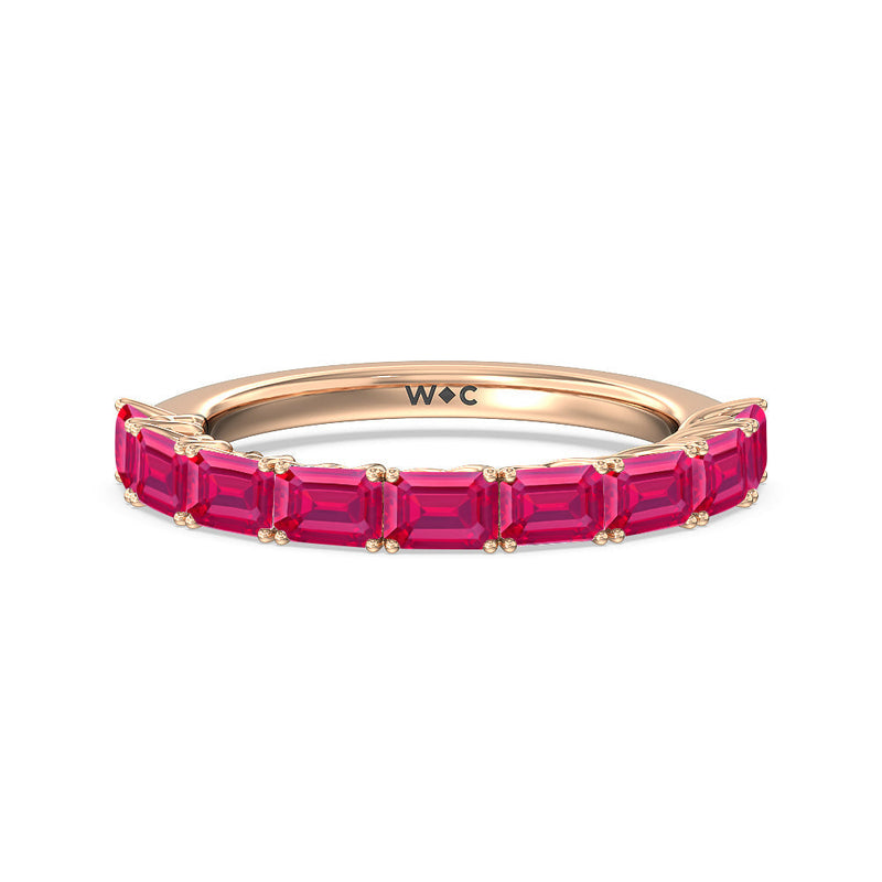 Created Ruby Emerald East-West Modern Trellis Anniversary Ring