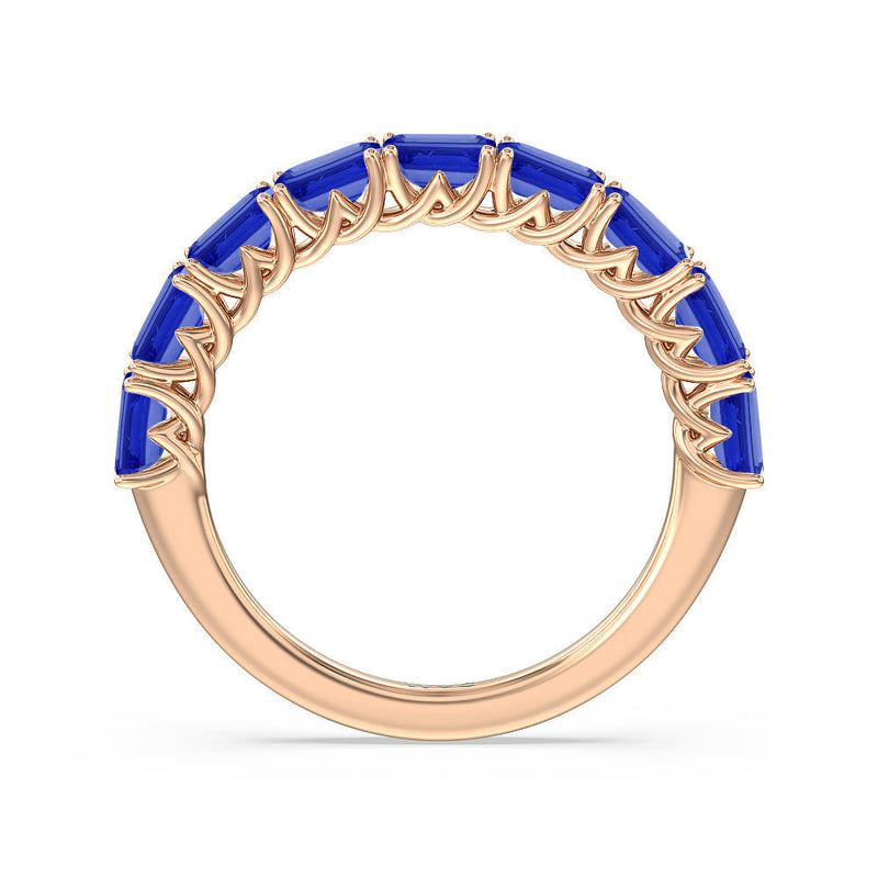 Created Sapphire Emerald East-West Modern Trellis Anniversary Ring