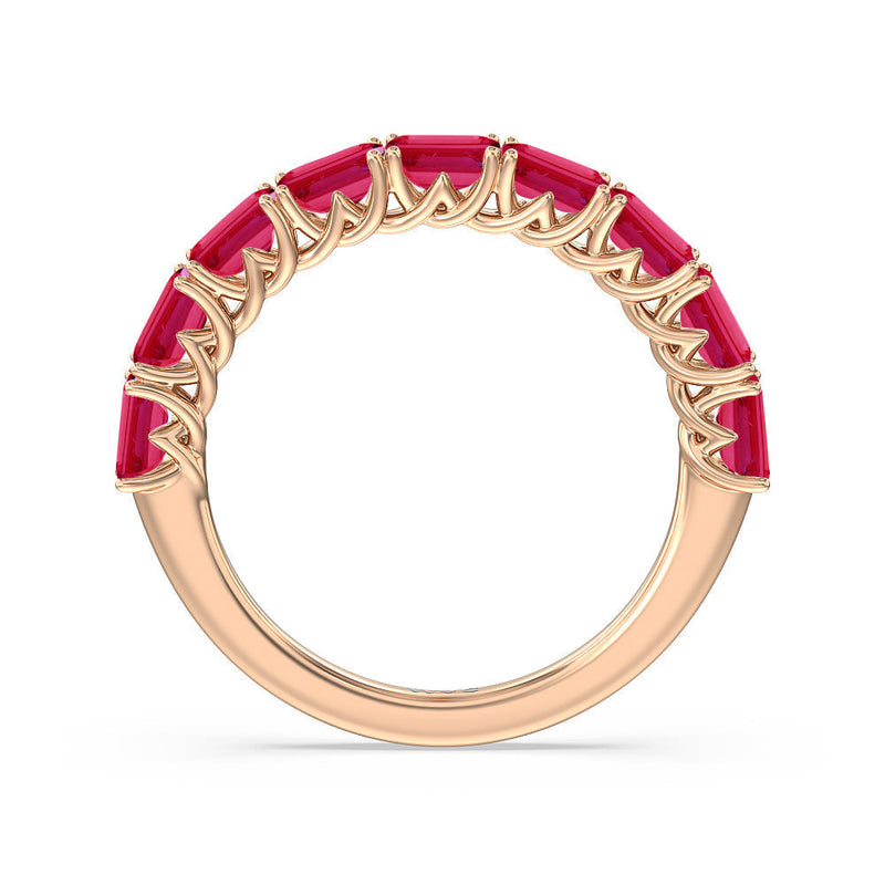 Created Ruby Emerald East-West Modern Trellis Anniversary Ring