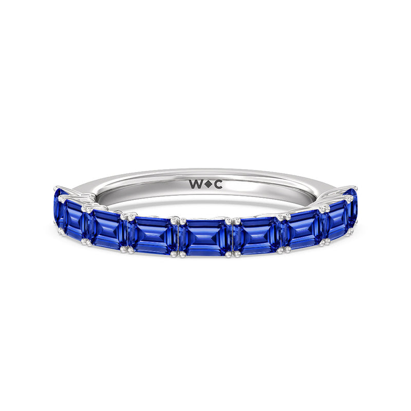 Created Sapphire Emerald East-West Modern Trellis Anniversary Ring