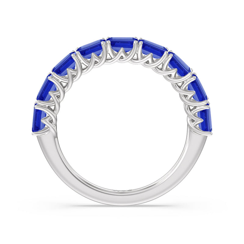 Created Sapphire Emerald East-West Modern Trellis Anniversary Ring
