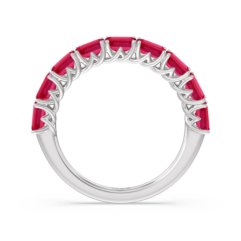 Created Ruby Emerald East-West Modern Trellis Anniversary Ring
