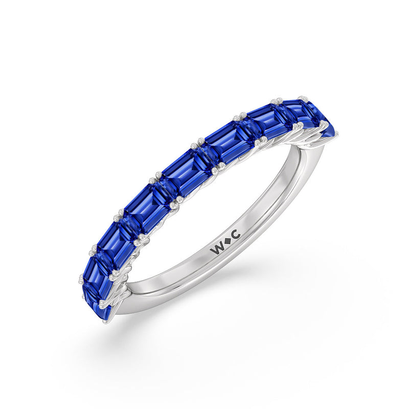 Created Sapphire Emerald East-West Modern Trellis Anniversary Ring