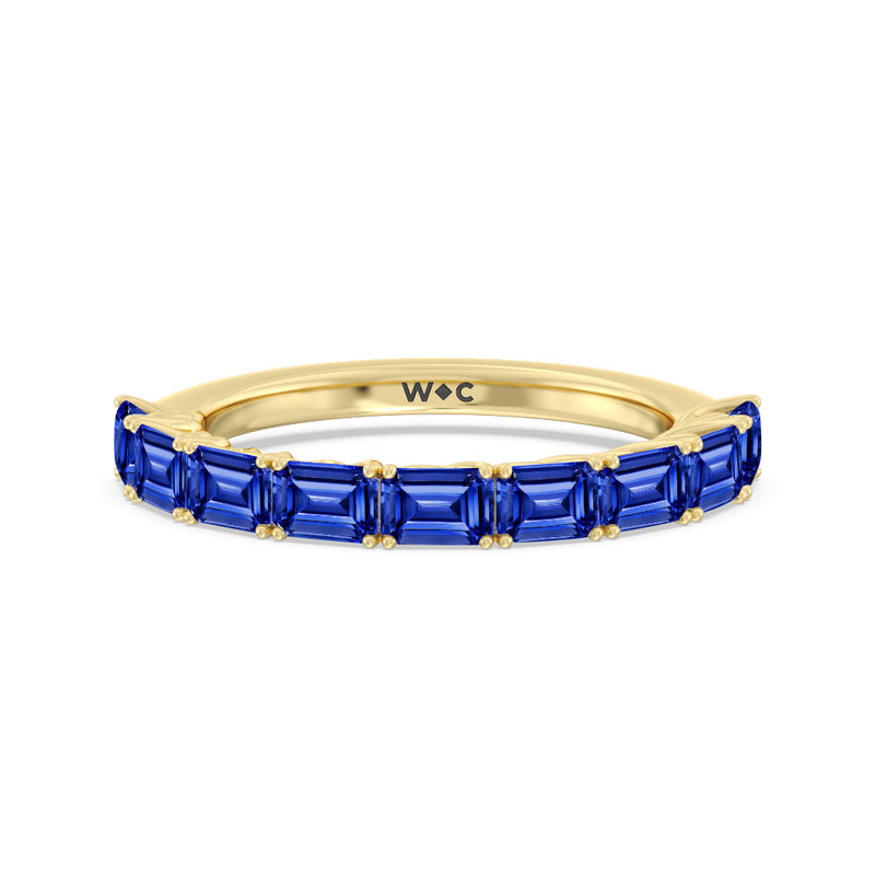 Created Sapphire Emerald East-West Modern Trellis Anniversary Ring