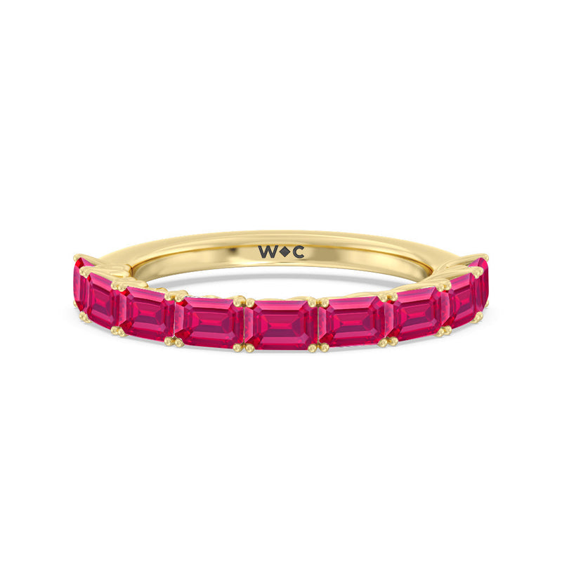 Created Ruby Emerald East-West Modern Trellis Anniversary Ring