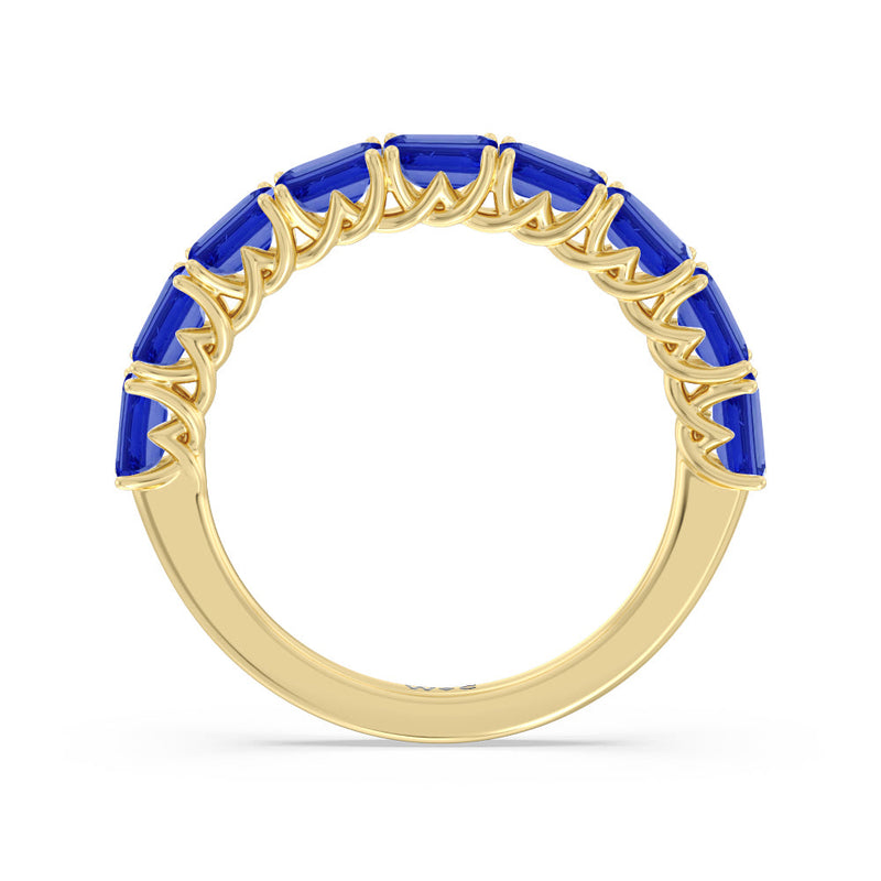 Created Sapphire Emerald East-West Modern Trellis Anniversary Ring