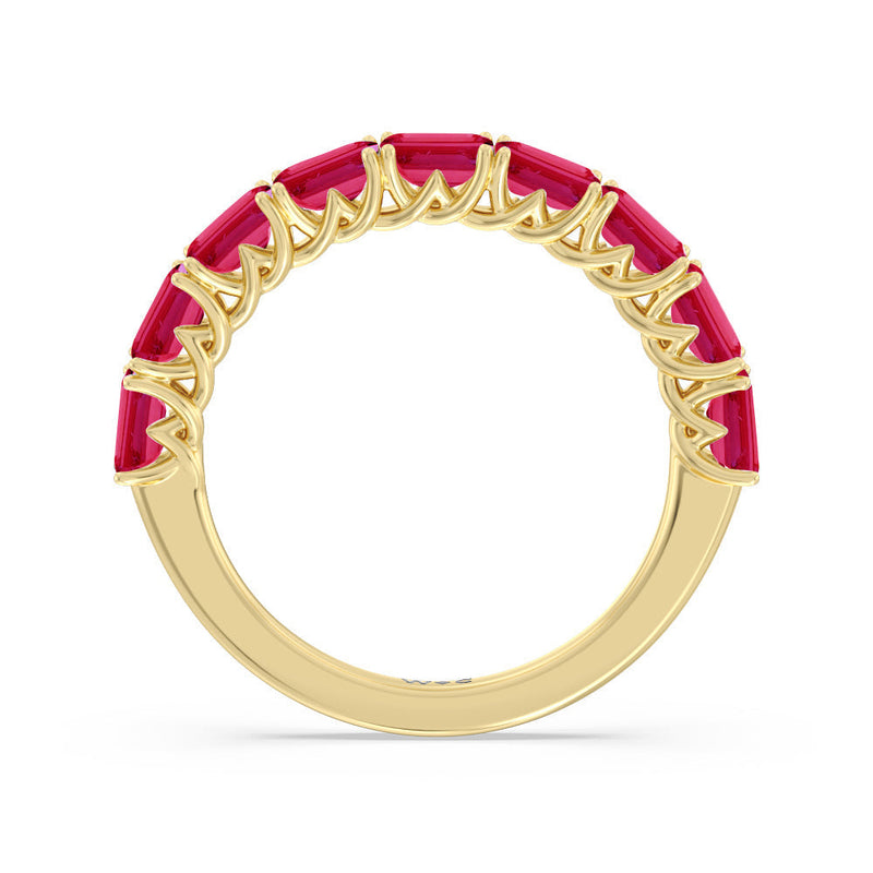 Created Ruby Emerald East-West Modern Trellis Anniversary Ring