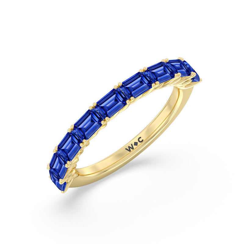 Created Sapphire Emerald East-West Modern Trellis Anniversary Ring