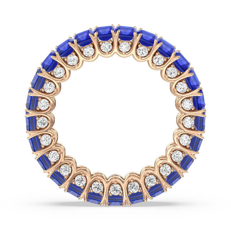 Created Sapphire Emerald Split Prong Basket Eternity Ring