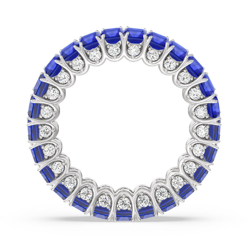 Created Sapphire Emerald Split Prong Basket Eternity Ring